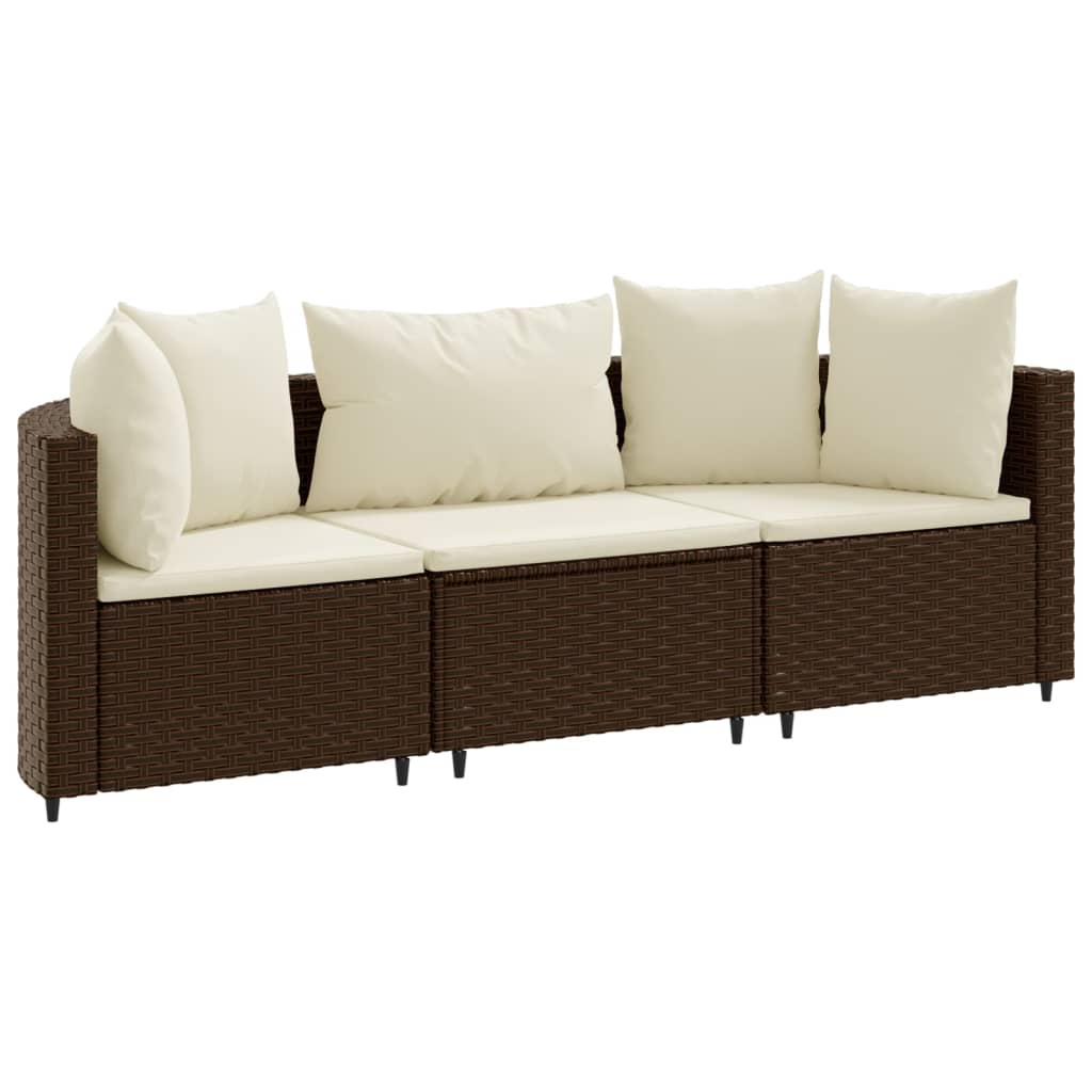 3-delige Loungeset met kussens poly rattan bruin Tuinsets | Creëer jouw Trendy Thuis | Gratis bezorgd & Retour | Trendy.nl