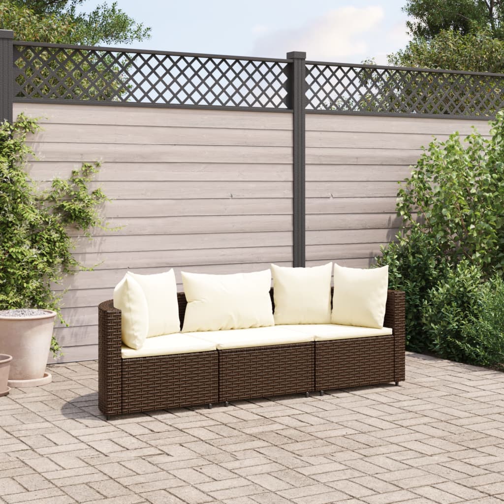 3-delige Loungeset met kussens poly rattan bruin Tuinsets | Creëer jouw Trendy Thuis | Gratis bezorgd & Retour | Trendy.nl