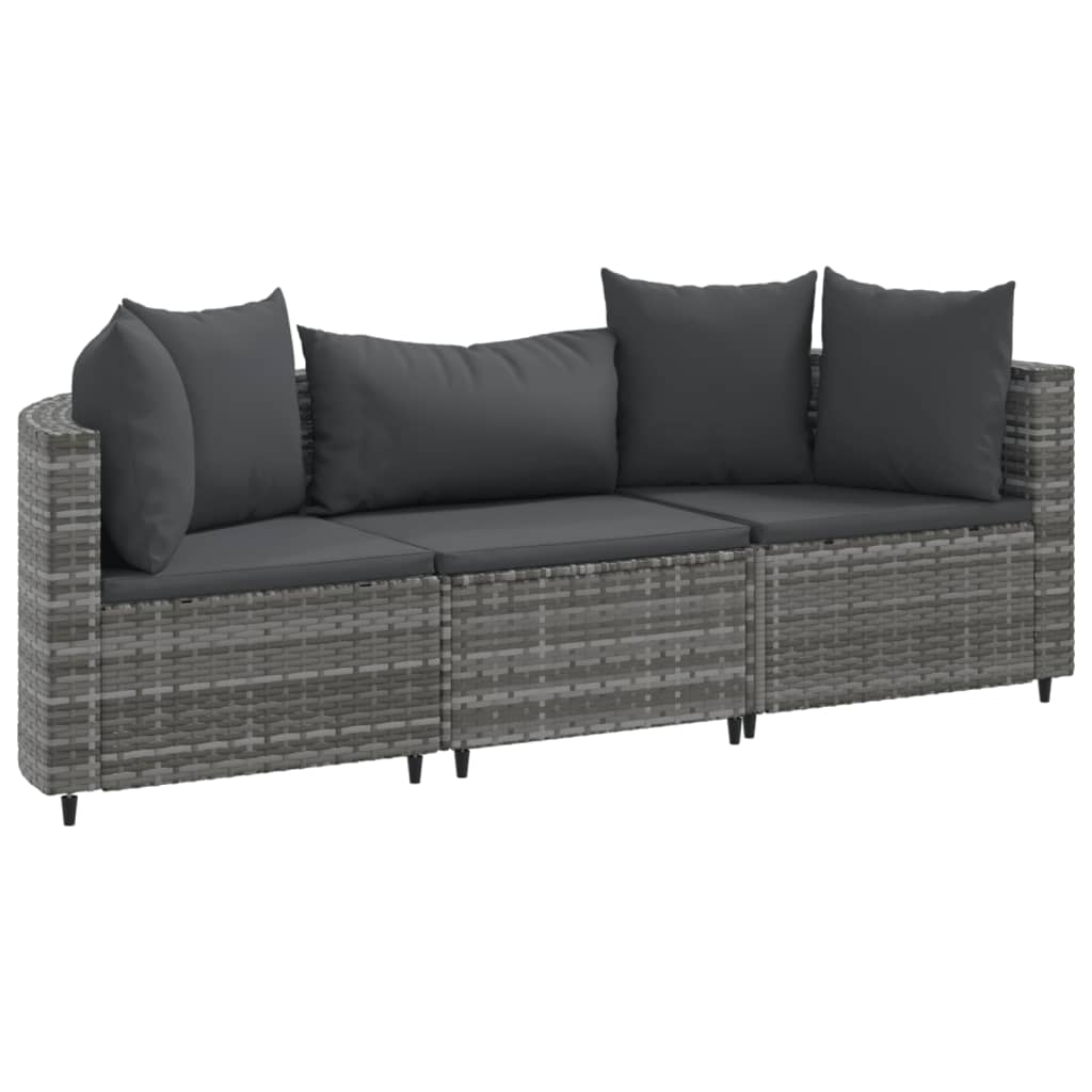 3-delige Loungeset met kussens poly rattan grijs Tuinsets | Creëer jouw Trendy Thuis | Gratis bezorgd & Retour | Trendy.nl