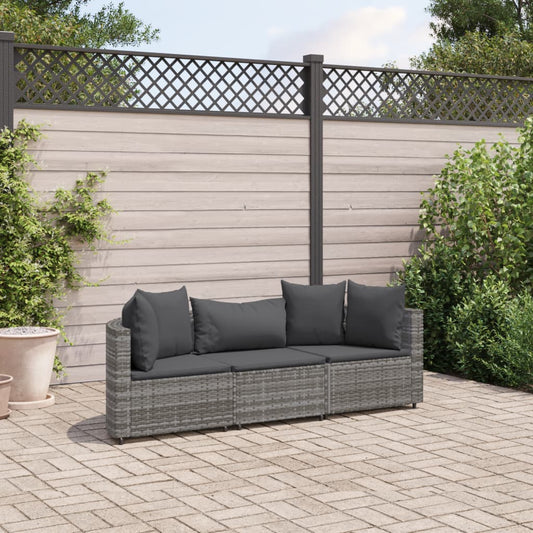 3-delige Loungeset met kussens poly rattan grijs Tuinsets | Creëer jouw Trendy Thuis | Gratis bezorgd & Retour | Trendy.nl