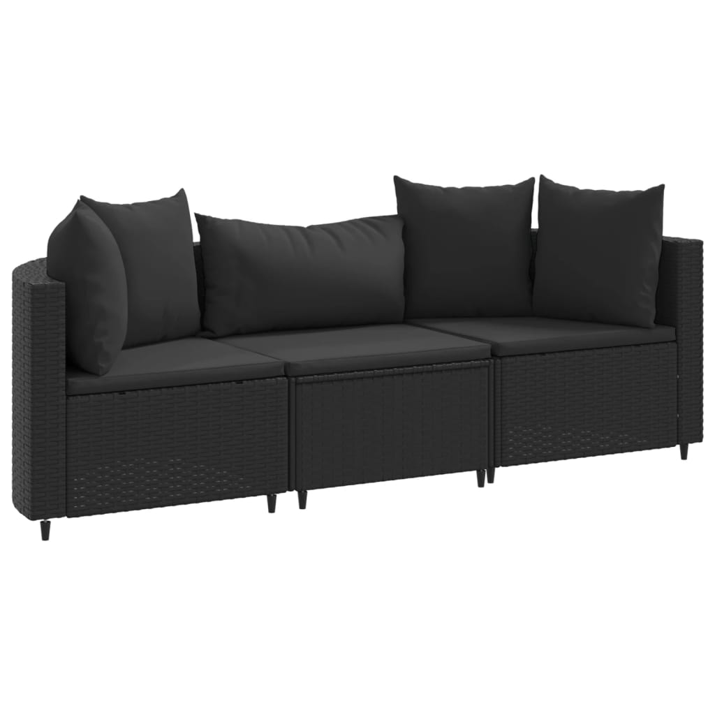 3-delige Loungeset met kussens poly rattan zwart Tuinsets | Creëer jouw Trendy Thuis | Gratis bezorgd & Retour | Trendy.nl