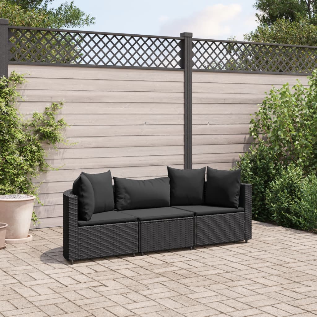 3-delige Loungeset met kussens poly rattan zwart Tuinsets | Creëer jouw Trendy Thuis | Gratis bezorgd & Retour | Trendy.nl