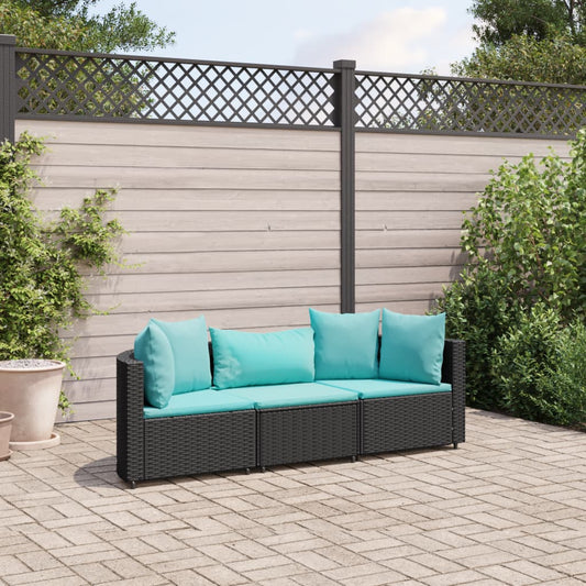 3-delige Loungeset met kussens poly rattan zwart Tuinsets | Creëer jouw Trendy Thuis | Gratis bezorgd & Retour | Trendy.nl