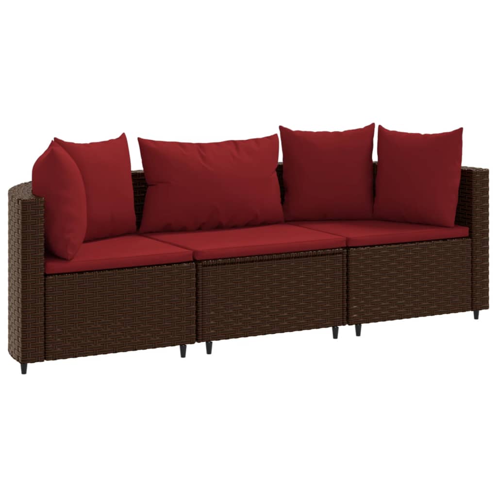 3-delige Loungeset met kussens poly rattan bruin Tuinsets | Creëer jouw Trendy Thuis | Gratis bezorgd & Retour | Trendy.nl