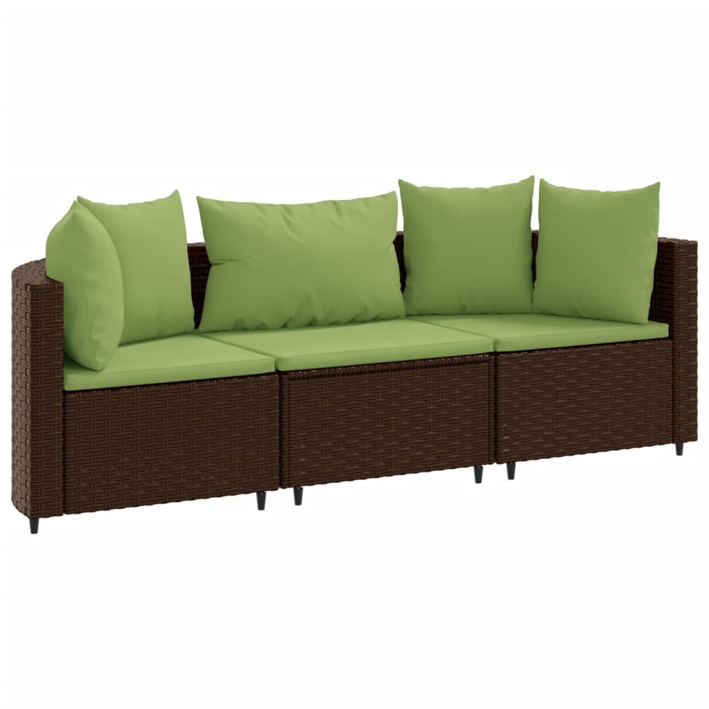 3-delige Loungeset met kussens poly rattan bruin Tuinsets | Creëer jouw Trendy Thuis | Gratis bezorgd & Retour | Trendy.nl