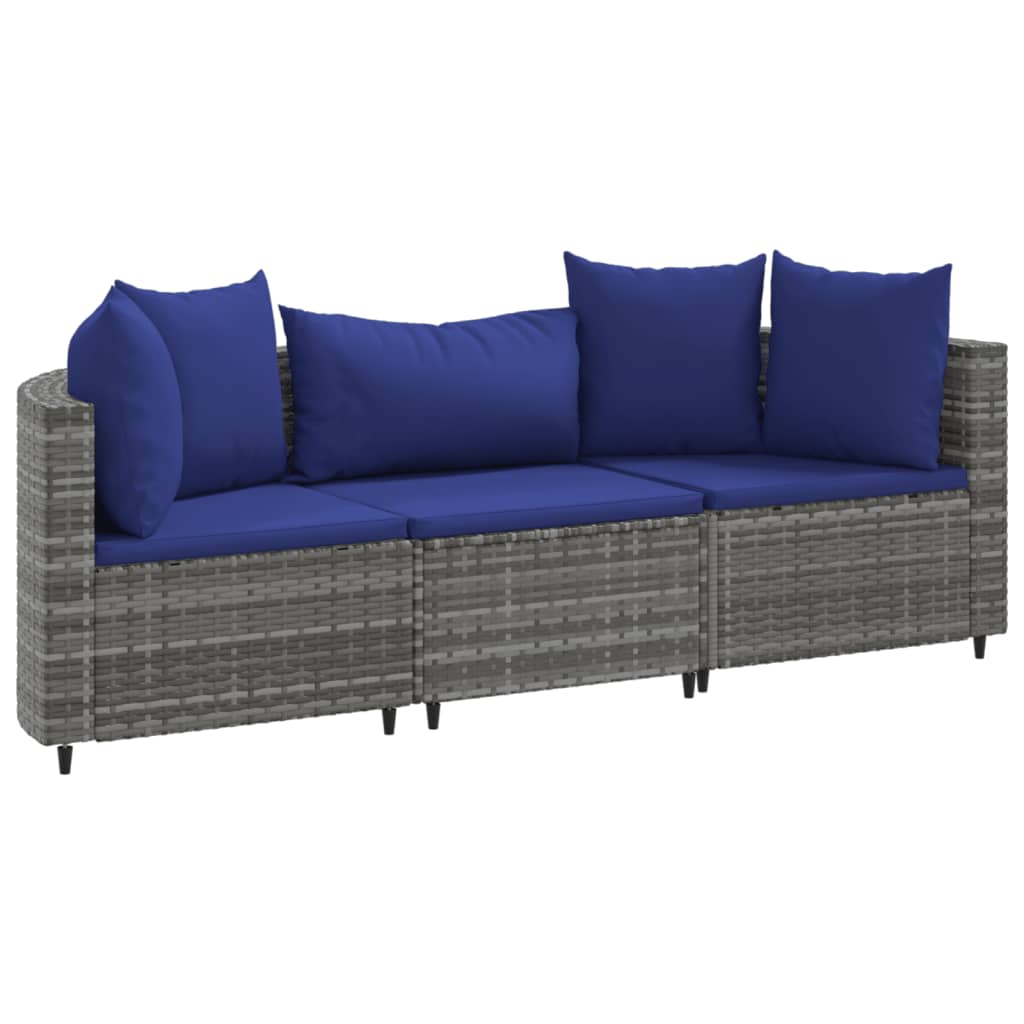 3-delige Loungeset met kussens poly rattan grijs Tuinsets | Creëer jouw Trendy Thuis | Gratis bezorgd & Retour | Trendy.nl