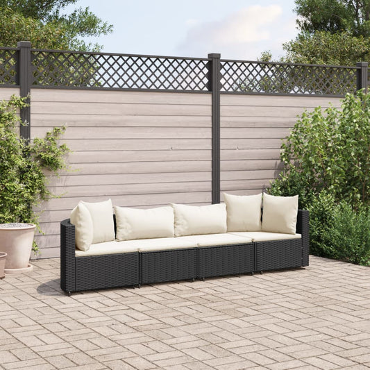 4-delige Loungeset met kussens poly rattan zwart Tuinsets | Creëer jouw Trendy Thuis | Gratis bezorgd & Retour | Trendy.nl