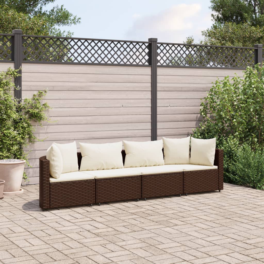 4-delige Loungeset met kussens poly rattan bruin Tuinsets | Creëer jouw Trendy Thuis | Gratis bezorgd & Retour | Trendy.nl