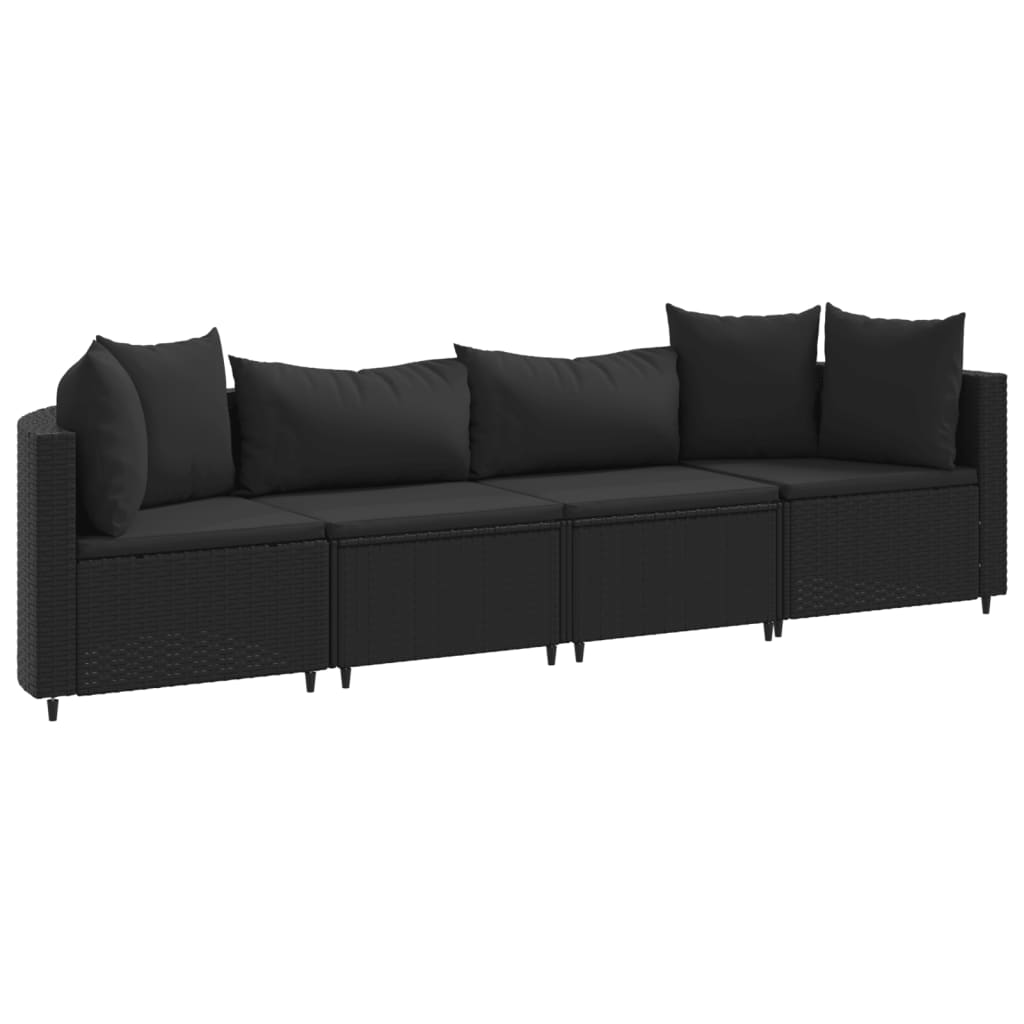 4-delige Loungeset met kussens poly rattan zwart Tuinsets | Creëer jouw Trendy Thuis | Gratis bezorgd & Retour | Trendy.nl