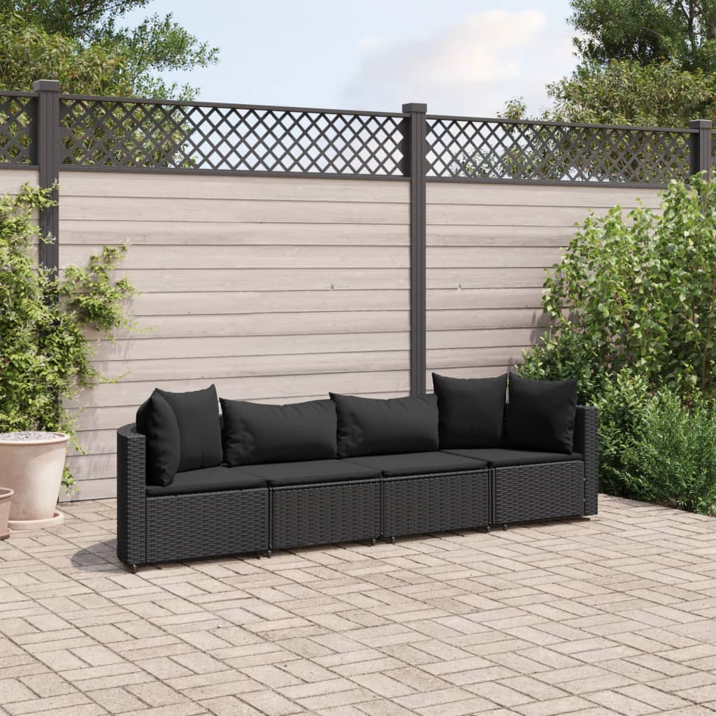 4-delige Loungeset met kussens poly rattan zwart Tuinsets | Creëer jouw Trendy Thuis | Gratis bezorgd & Retour | Trendy.nl