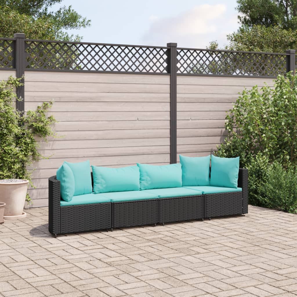 4-delige Loungeset met kussens poly rattan zwart Tuinsets | Creëer jouw Trendy Thuis | Gratis bezorgd & Retour | Trendy.nl