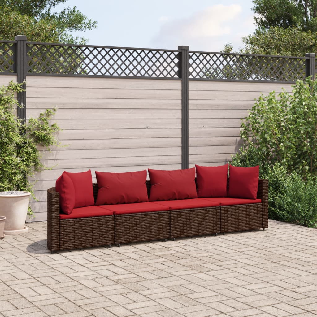 4-delige Loungeset met kussens poly rattan bruin Tuinsets | Creëer jouw Trendy Thuis | Gratis bezorgd & Retour | Trendy.nl