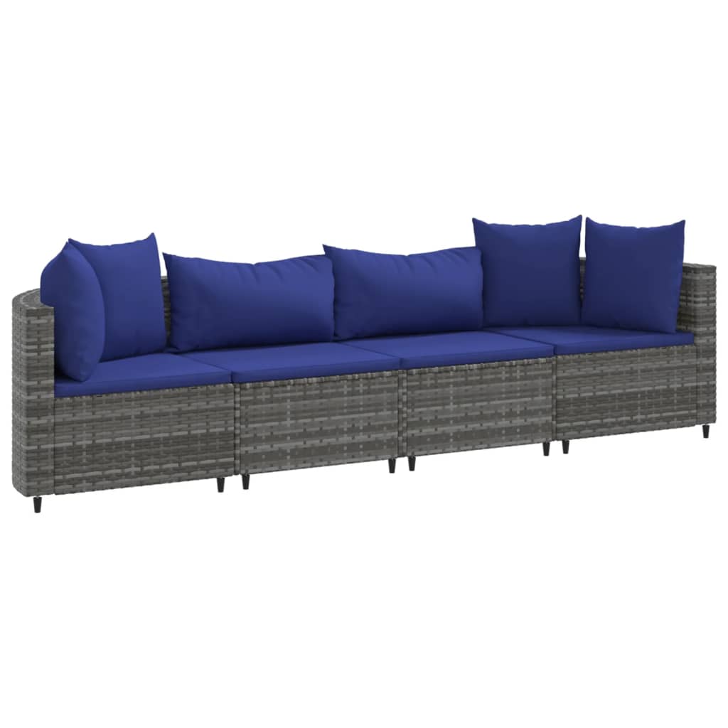 4-delige Loungeset met kussens poly rattan grijs Tuinsets | Creëer jouw Trendy Thuis | Gratis bezorgd & Retour | Trendy.nl