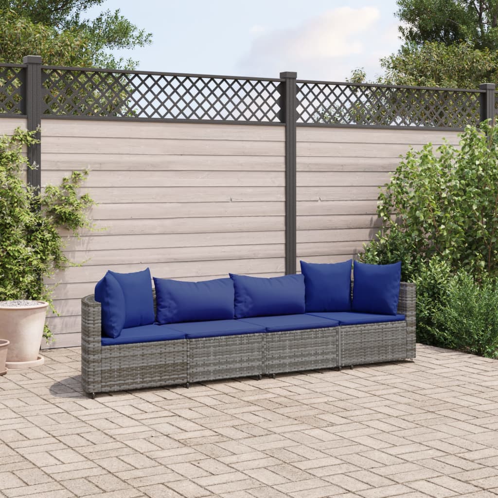 4-delige Loungeset met kussens poly rattan grijs Tuinsets | Creëer jouw Trendy Thuis | Gratis bezorgd & Retour | Trendy.nl