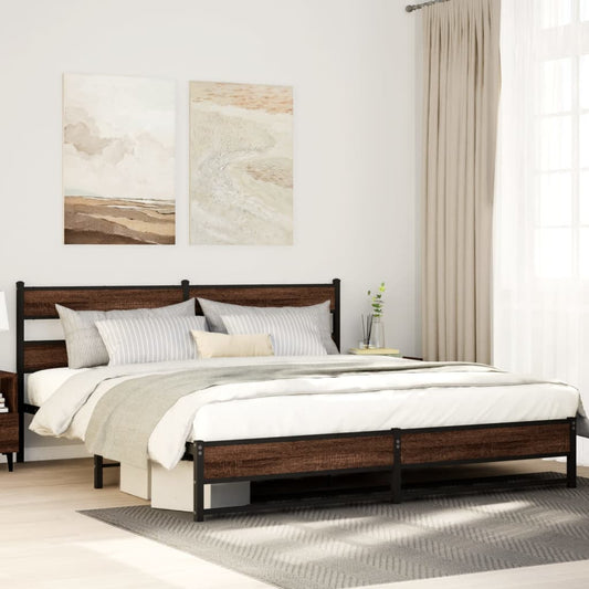 Bedframe zonder matras metaal bruin eikenkleur 193x203 cm