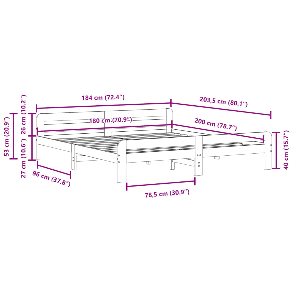 Bedframe zonder matras massief grenenhout wasbruin 180x200 cm Bedden & bedframes | Creëer jouw Trendy Thuis | Gratis bezorgd & Retour | Trendy.nl