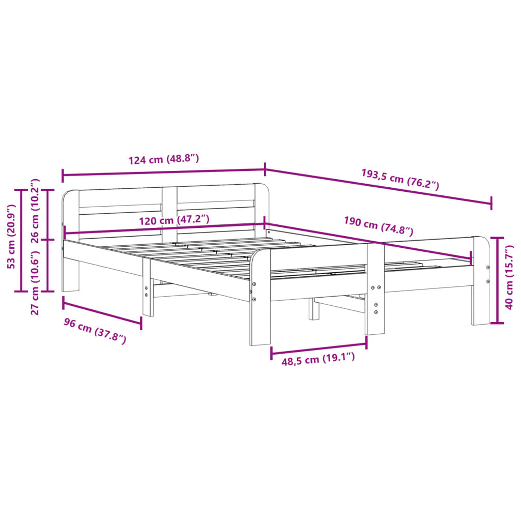 Bedframe zonder matras massief grenenhout wasbruin 120x190 cm Bedden & bedframes | Creëer jouw Trendy Thuis | Gratis bezorgd & Retour | Trendy.nl