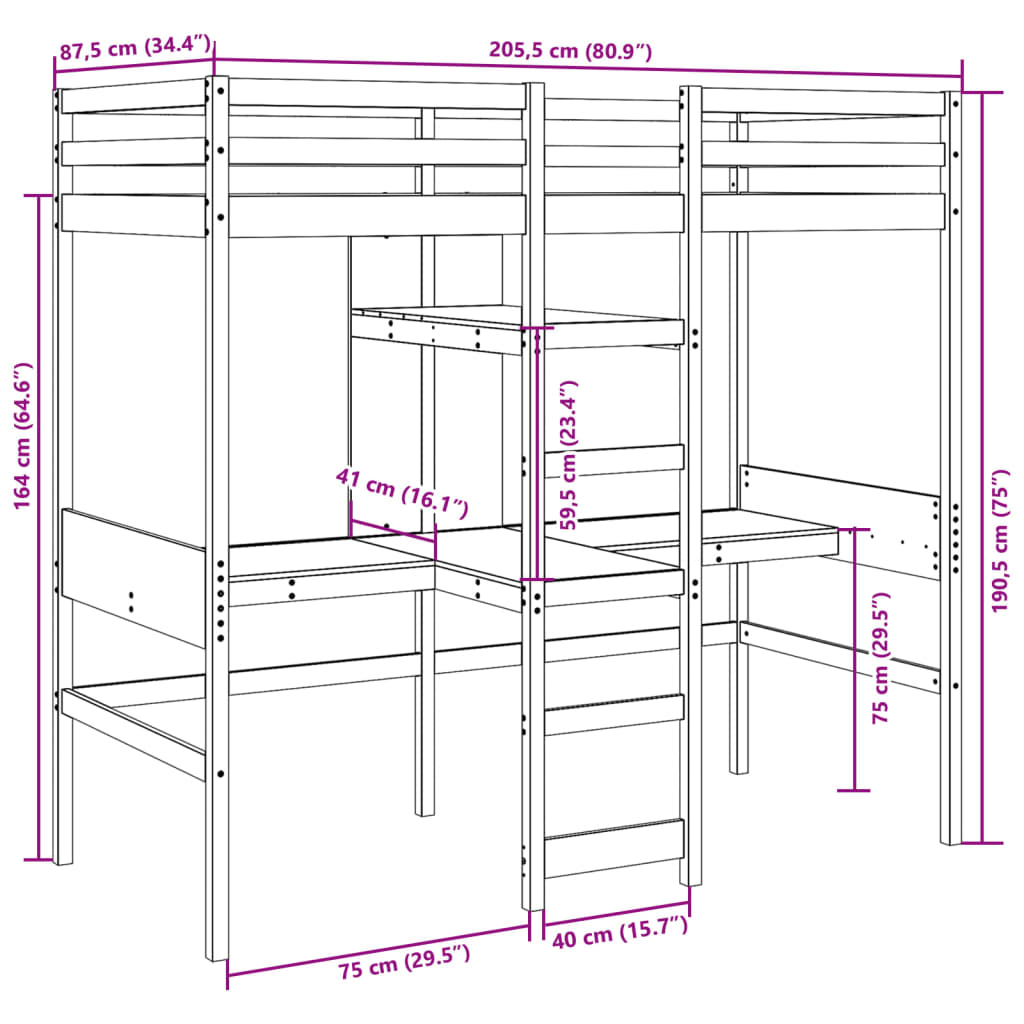 Hoogslaper zonder matras massief grenenhout 80x200 cm Bedden & bedframes | Creëer jouw Trendy Thuis | Gratis bezorgd & Retour | Trendy.nl