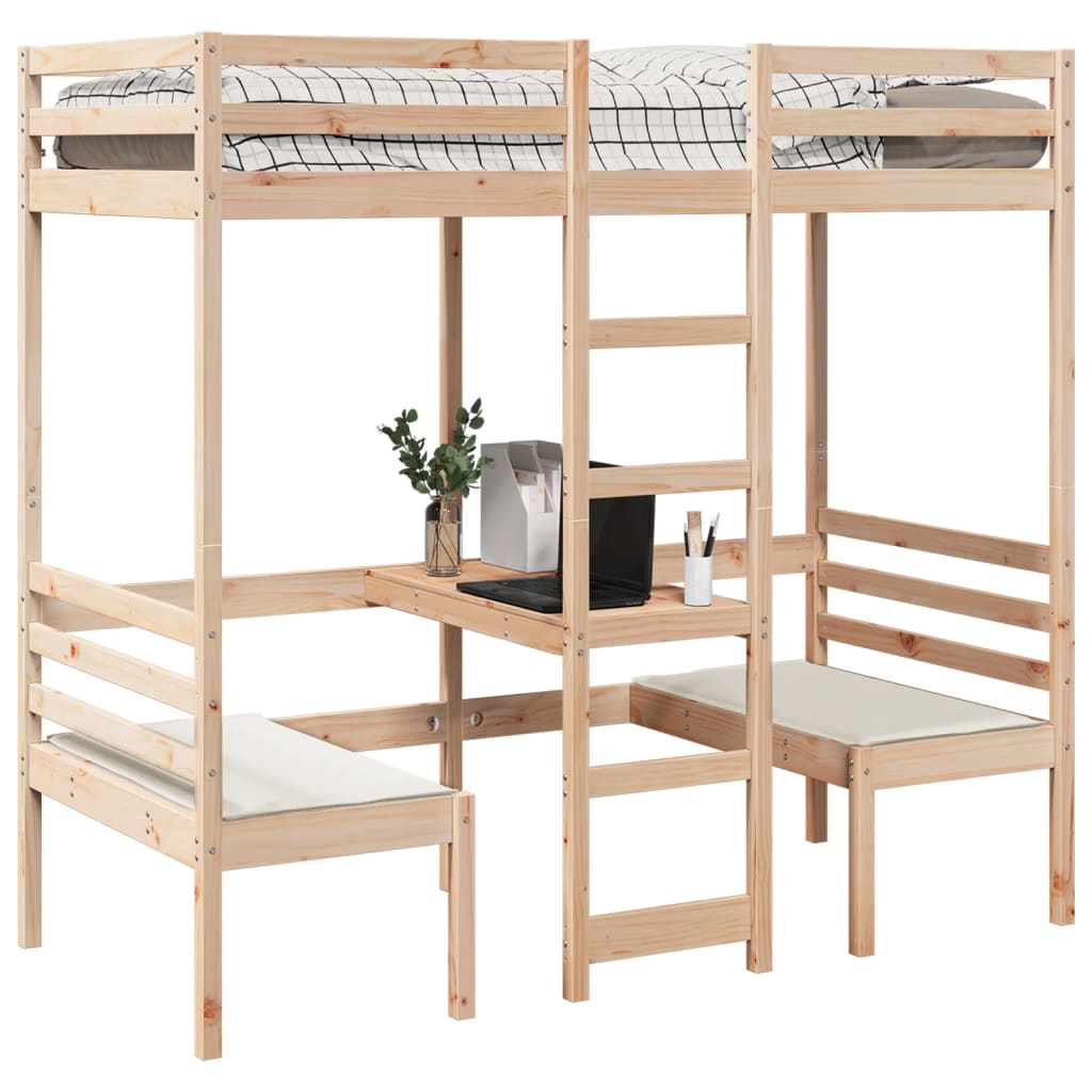 Hoogslaper met bureau en stoelen massief grenenhout 90x200cm Bedden & bedframes | Creëer jouw Trendy Thuis | Gratis bezorgd & Retour | Trendy.nl