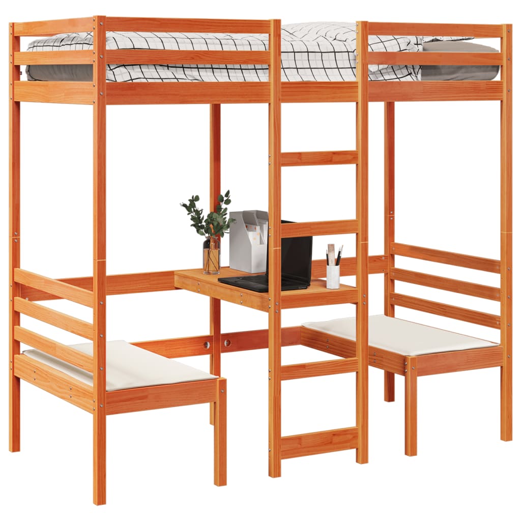 Hoogslaper met bureau en stoelen grenenhout wasbruin 90x190 cm Bedden & bedframes | Creëer jouw Trendy Thuis | Gratis bezorgd & Retour | Trendy.nl