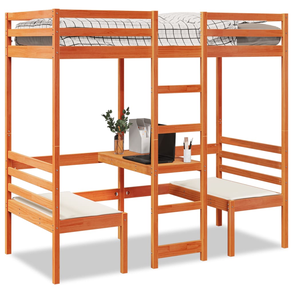 Hoogslaper met bureau en stoelen grenenhout wasbruin 90x190 cm Bedden & bedframes | Creëer jouw Trendy Thuis | Gratis bezorgd & Retour | Trendy.nl