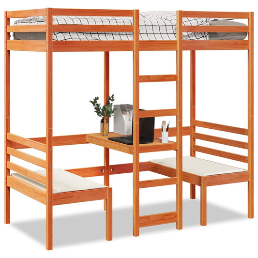 Hoogslaper met bureau en stoelen grenenhout wasbruin 75x190 cm Bedden & bedframes | Creëer jouw Trendy Thuis | Gratis bezorgd & Retour | Trendy.nl