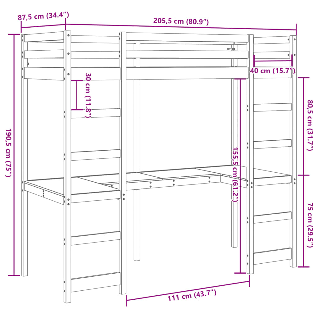 Hoogslaper zonder matras massief grenenhout 80x200 cm Bedden & bedframes | Creëer jouw Trendy Thuis | Gratis bezorgd & Retour | Trendy.nl