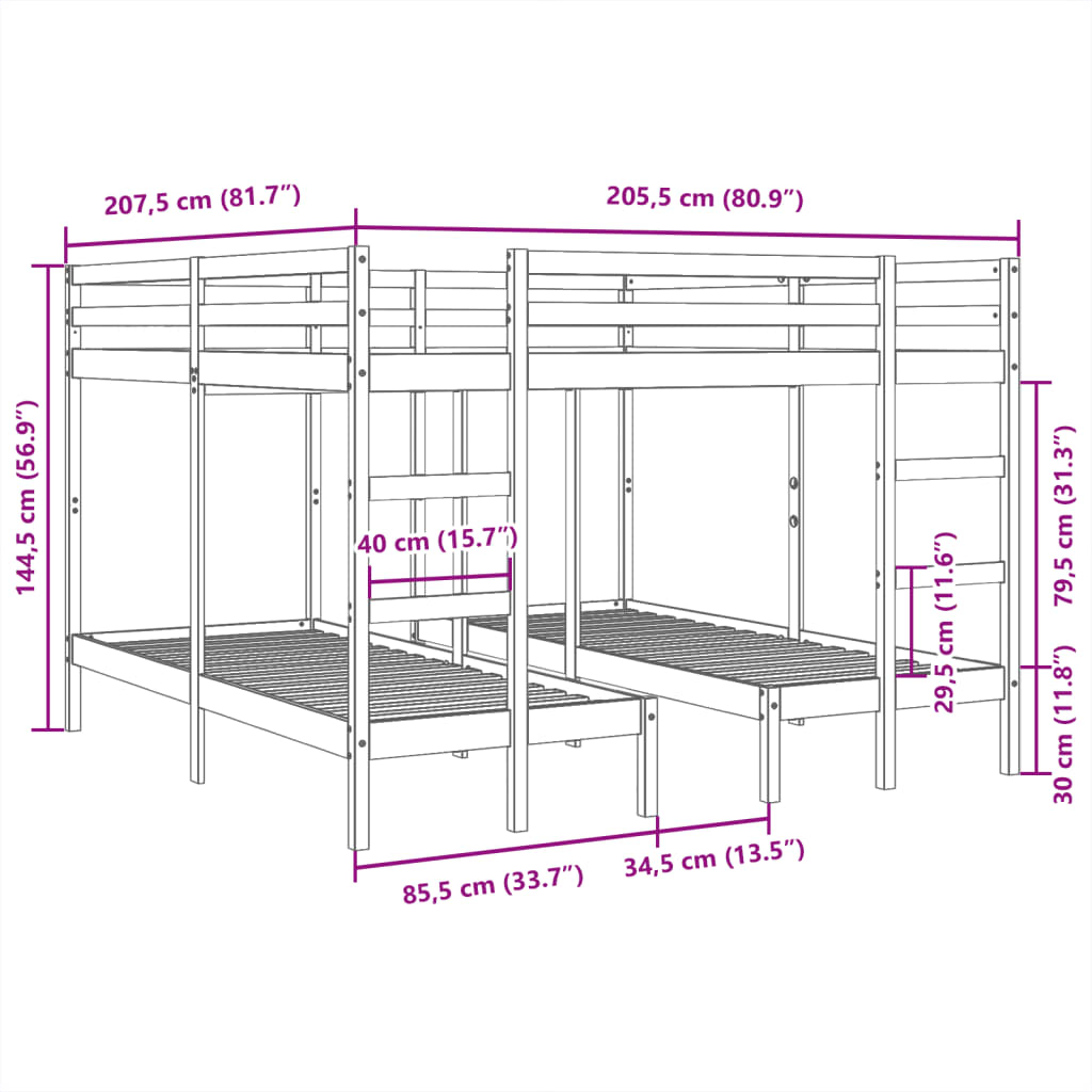 Stapelbed 3-voudig grenenhout wasbruin 140x200/70x140 cm Bedden & bedframes | Creëer jouw Trendy Thuis | Gratis bezorgd & Retour | Trendy.nl