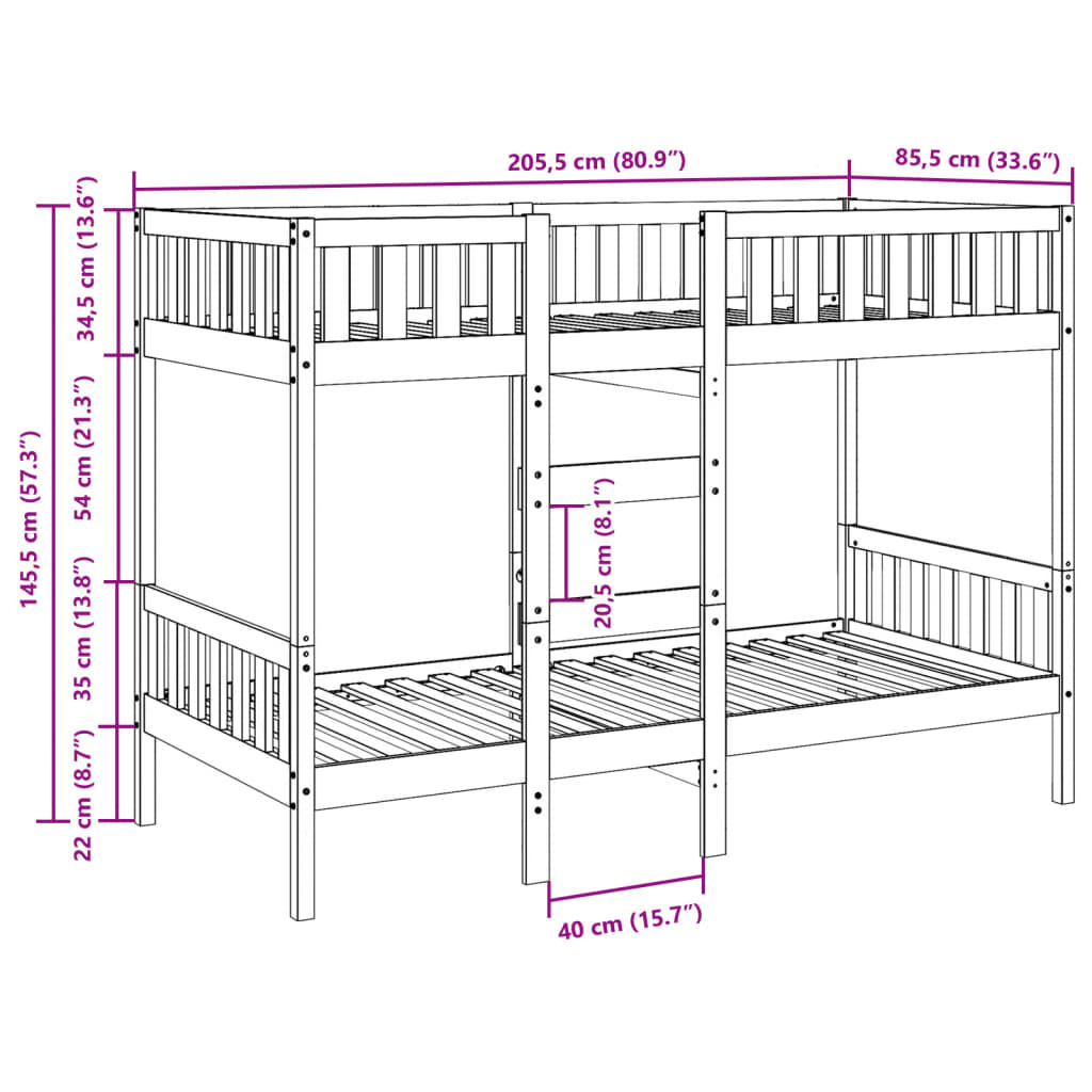 Stapelbed massief grenenhout wasbruin 80x200 cm Bedden & bedframes | Creëer jouw Trendy Thuis | Gratis bezorgd & Retour | Trendy.nl