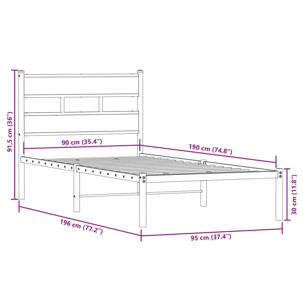 Bedframe zonder matras metaal gerookt eikenkleurig 90x190 cm Bedden & bedframes | Creëer jouw Trendy Thuis | Gratis bezorgd & Retour | Trendy.nl