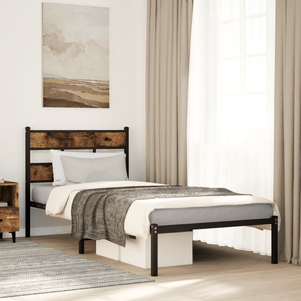 Bedframe zonder matras metaal gerookt eikenkleurig 90x190 cm Bedden & bedframes | Creëer jouw Trendy Thuis | Gratis bezorgd & Retour | Trendy.nl