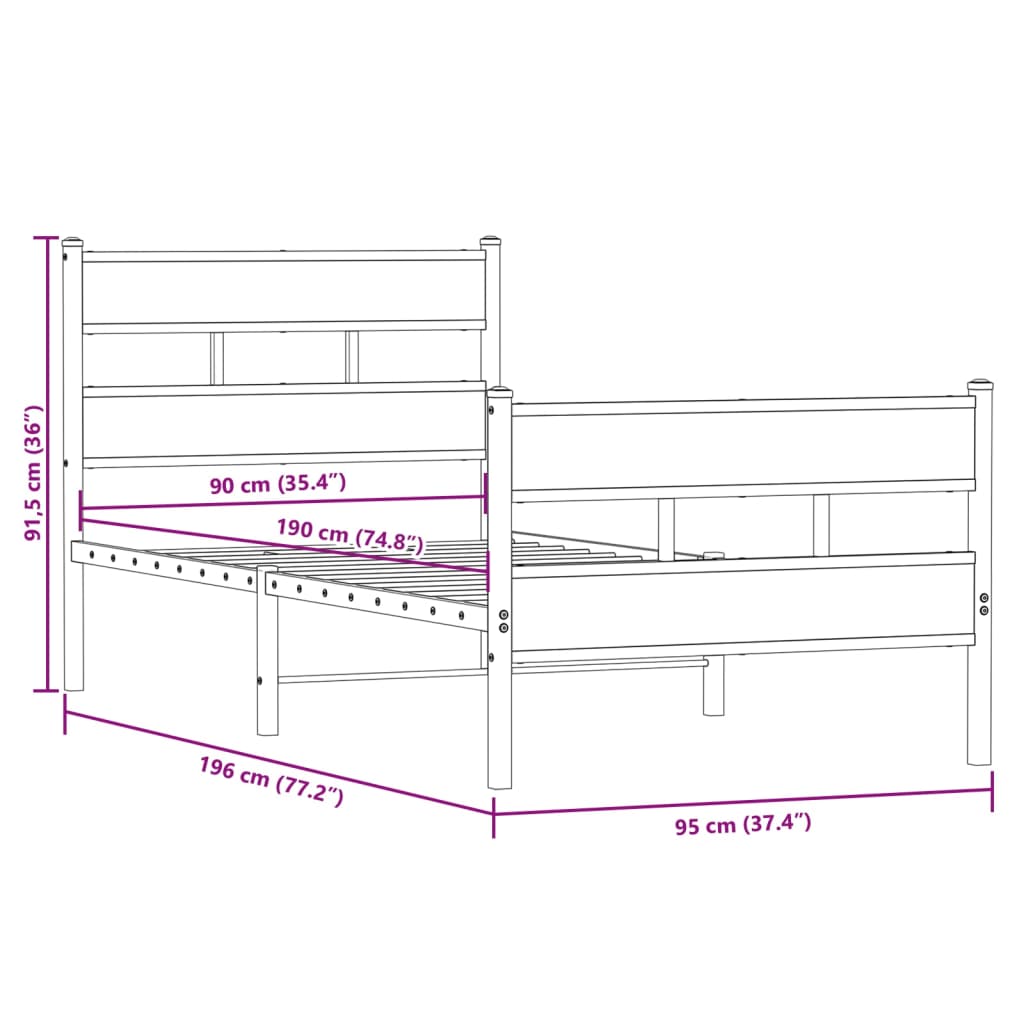 Bedframe zonder matras metaal gerookt eikenkleurig 90x190 cm Bedden & bedframes | Creëer jouw Trendy Thuis | Gratis bezorgd & Retour | Trendy.nl