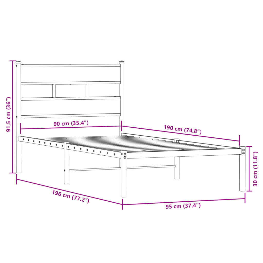 Bedframe zonder matras metaal sonoma eikenkleurig 90x190 cm Bedden & bedframes | Creëer jouw Trendy Thuis | Gratis bezorgd & Retour | Trendy.nl