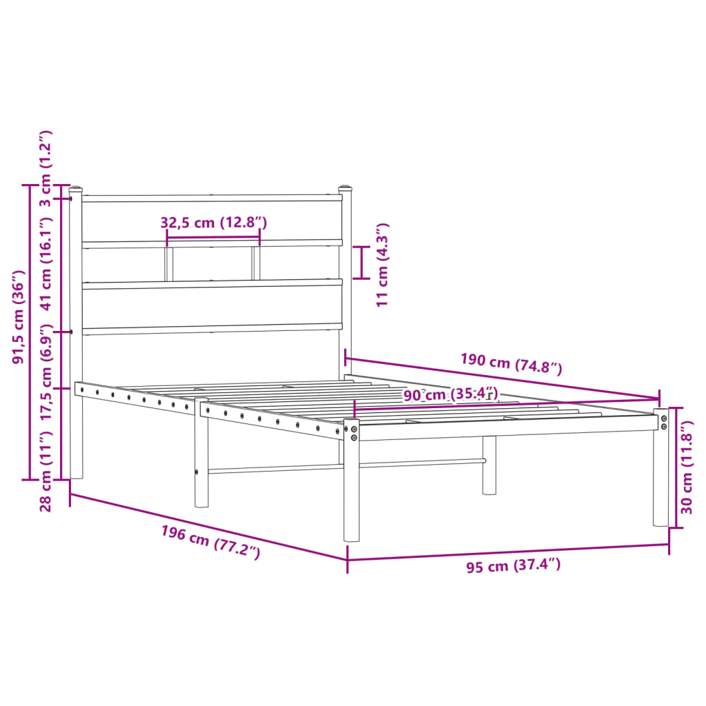 Bedframe met hoofdbord zonder matras bruin eikenkleur 90x190 cm Bedden & bedframes | Creëer jouw Trendy Thuis | Gratis bezorgd & Retour | Trendy.nl