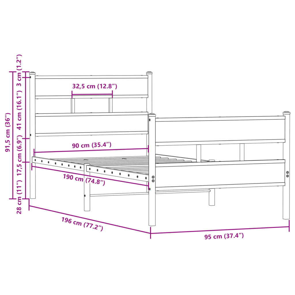 Bedframe met hoofdbord en voetbord zonder matras 90x190 cm Bedden & bedframes | Creëer jouw Trendy Thuis | Gratis bezorgd & Retour | Trendy.nl