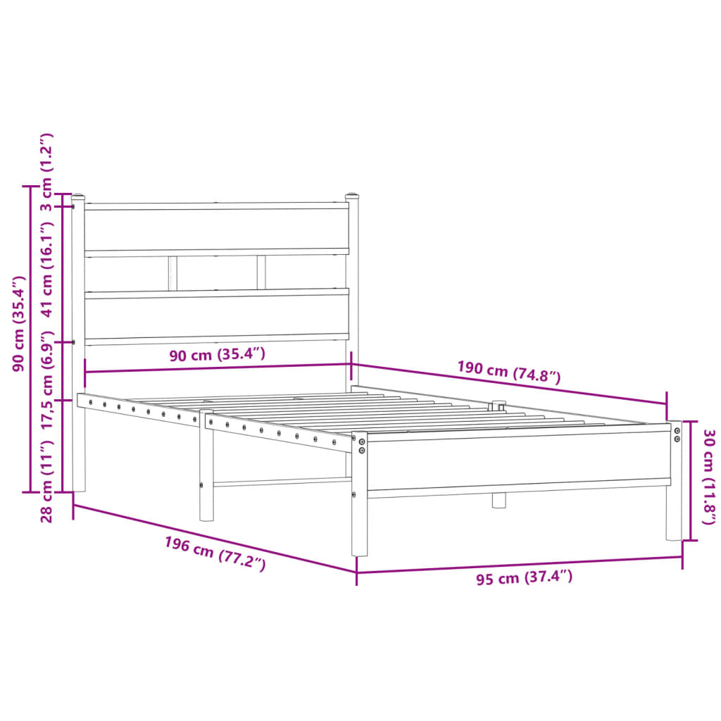 Bedframe met hoofdbord zonder matras sonoma eiken 90x190 cm Bedden & bedframes | Creëer jouw Trendy Thuis | Gratis bezorgd & Retour | Trendy.nl