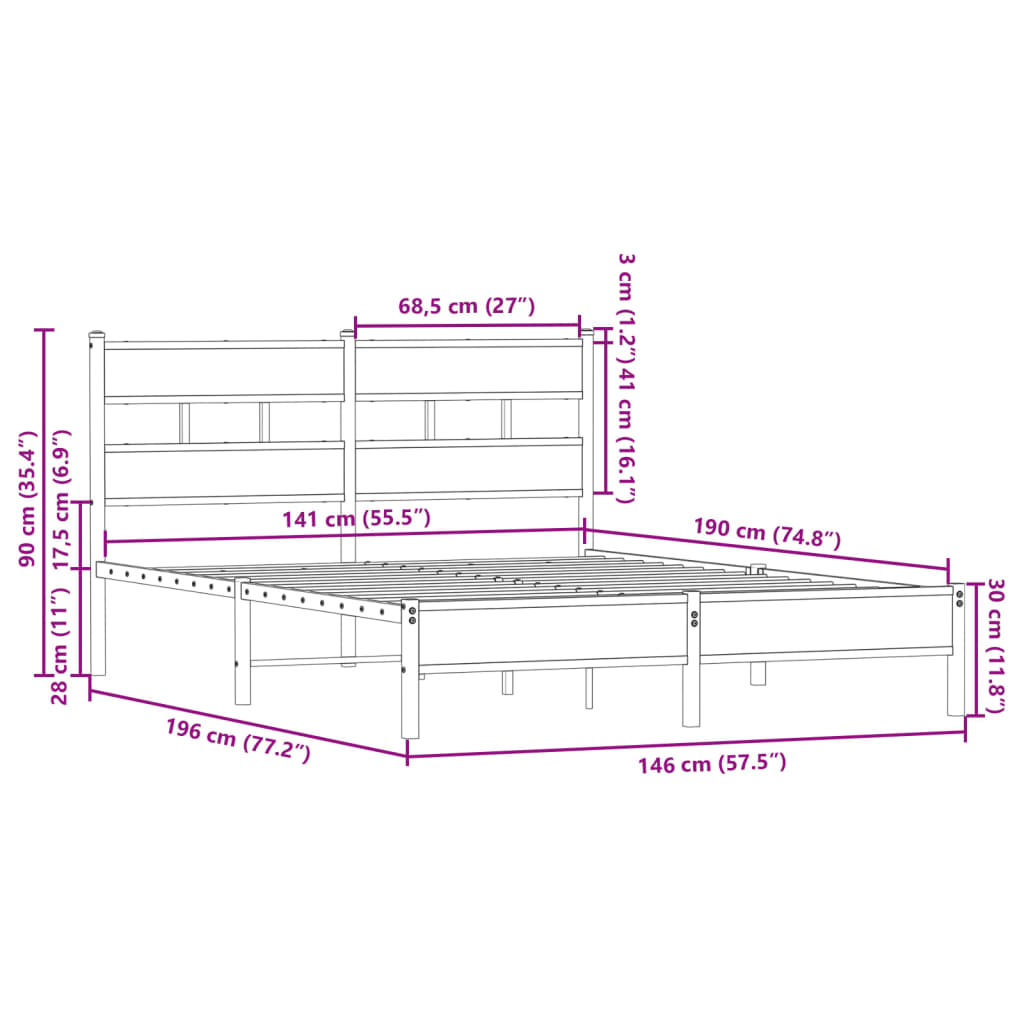 Bedframe met hoofdbord zonder matras sonoma eiken 140x190 cm Bedden & bedframes | Creëer jouw Trendy Thuis | Gratis bezorgd & Retour | Trendy.nl