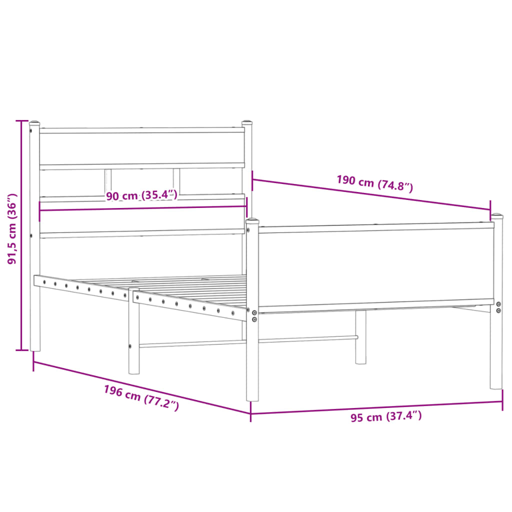 Bedframe zonder matras hout gerookt eikenkleurig 90x190 cm Bedden & bedframes | Creëer jouw Trendy Thuis | Gratis bezorgd & Retour | Trendy.nl