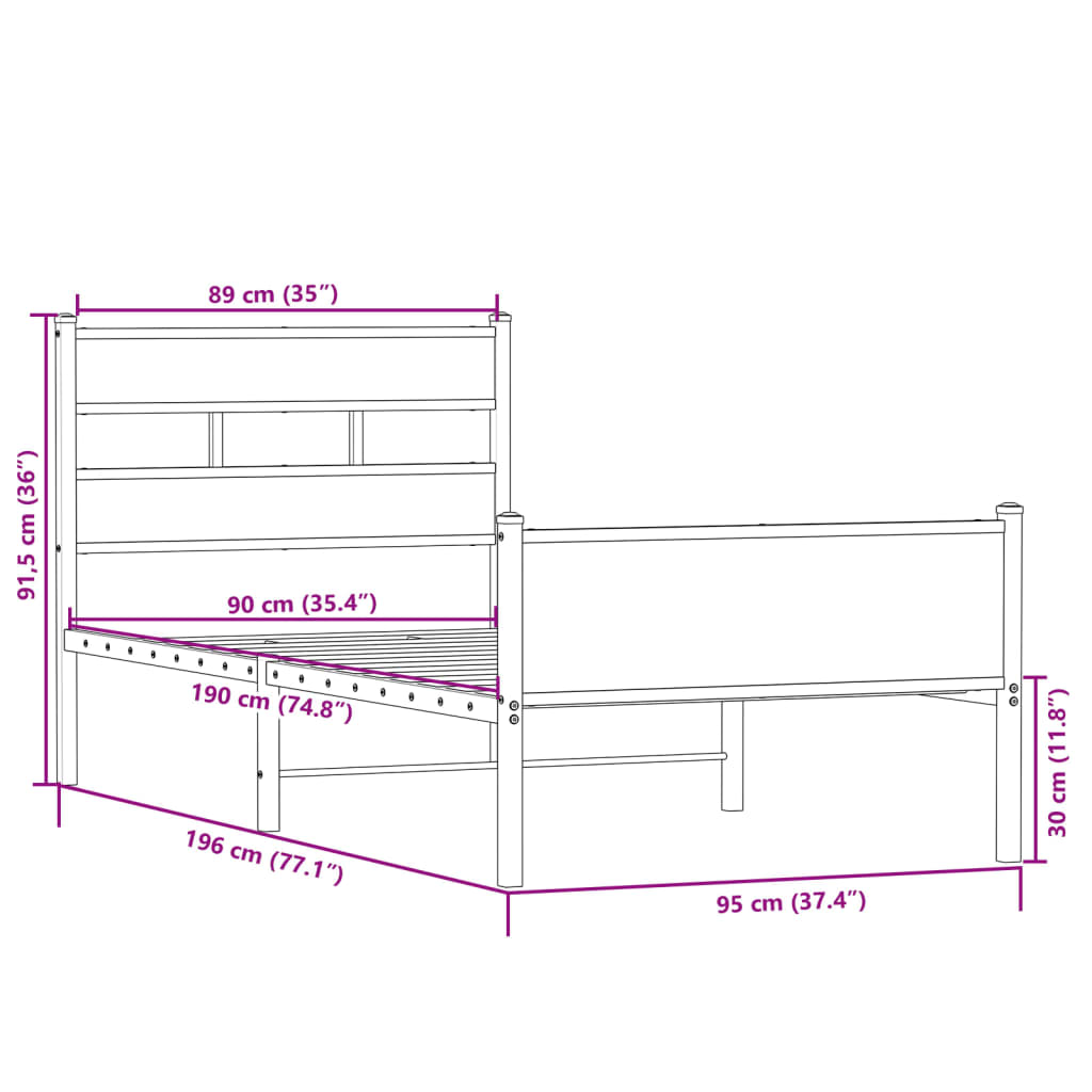 Bedframe zonder matras hout sonoma eikenkleurig 90x190 cm Bedden & bedframes | Creëer jouw Trendy Thuis | Gratis bezorgd & Retour | Trendy.nl