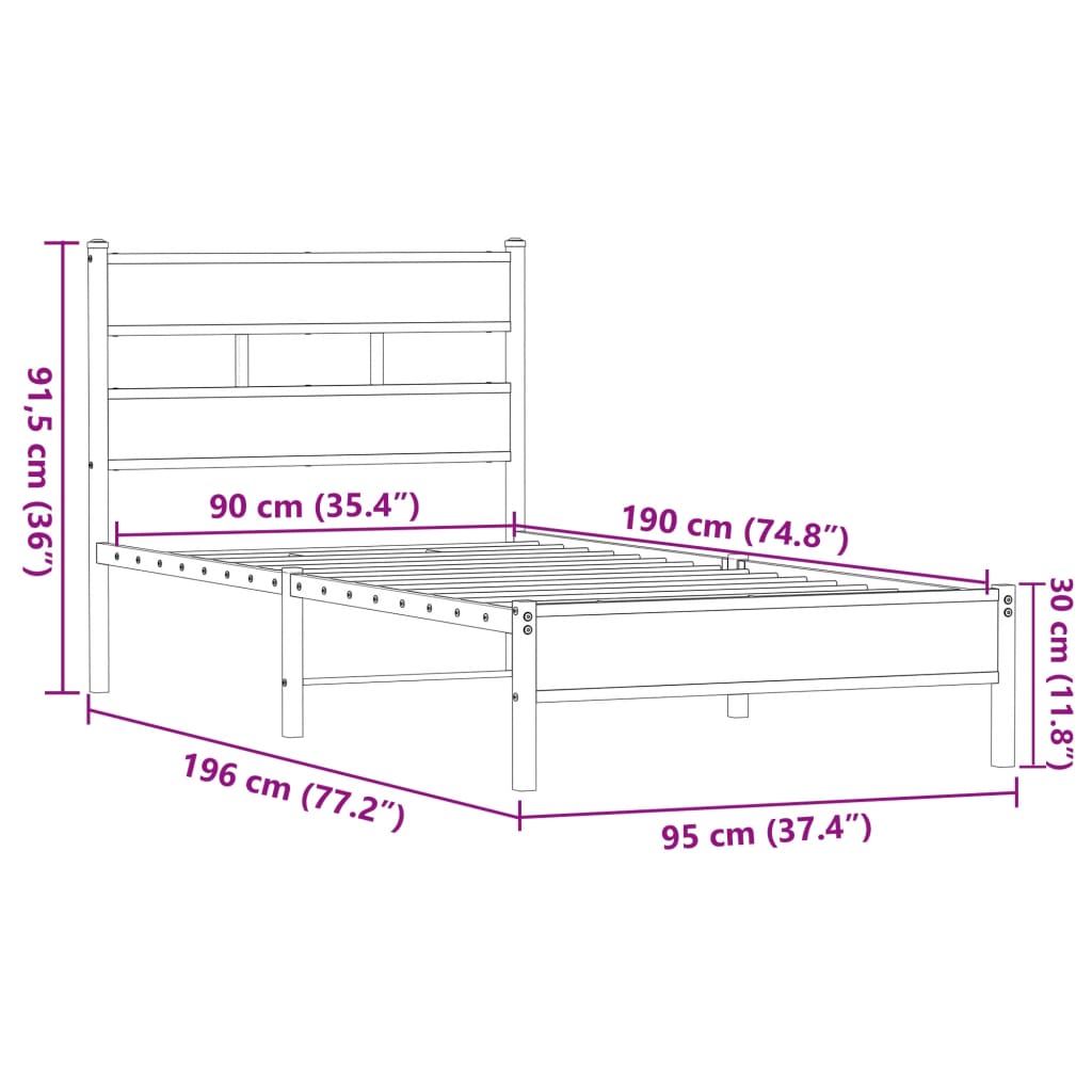 Bedframe zonder matras bewerkt hout bruin eikenkleur 90x190 cm