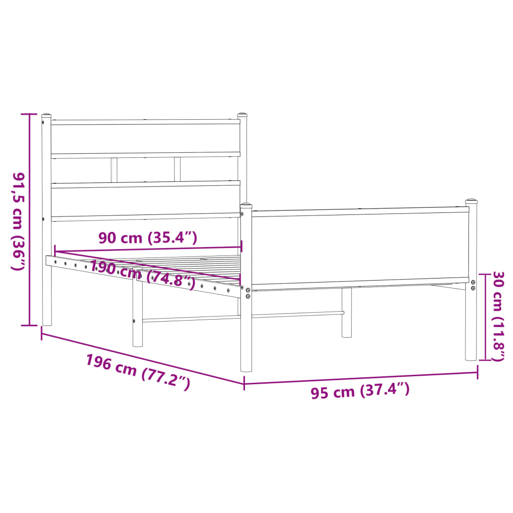 Bedframe zonder matras bewerkt hout bruin eikenkleur 90x190 cm