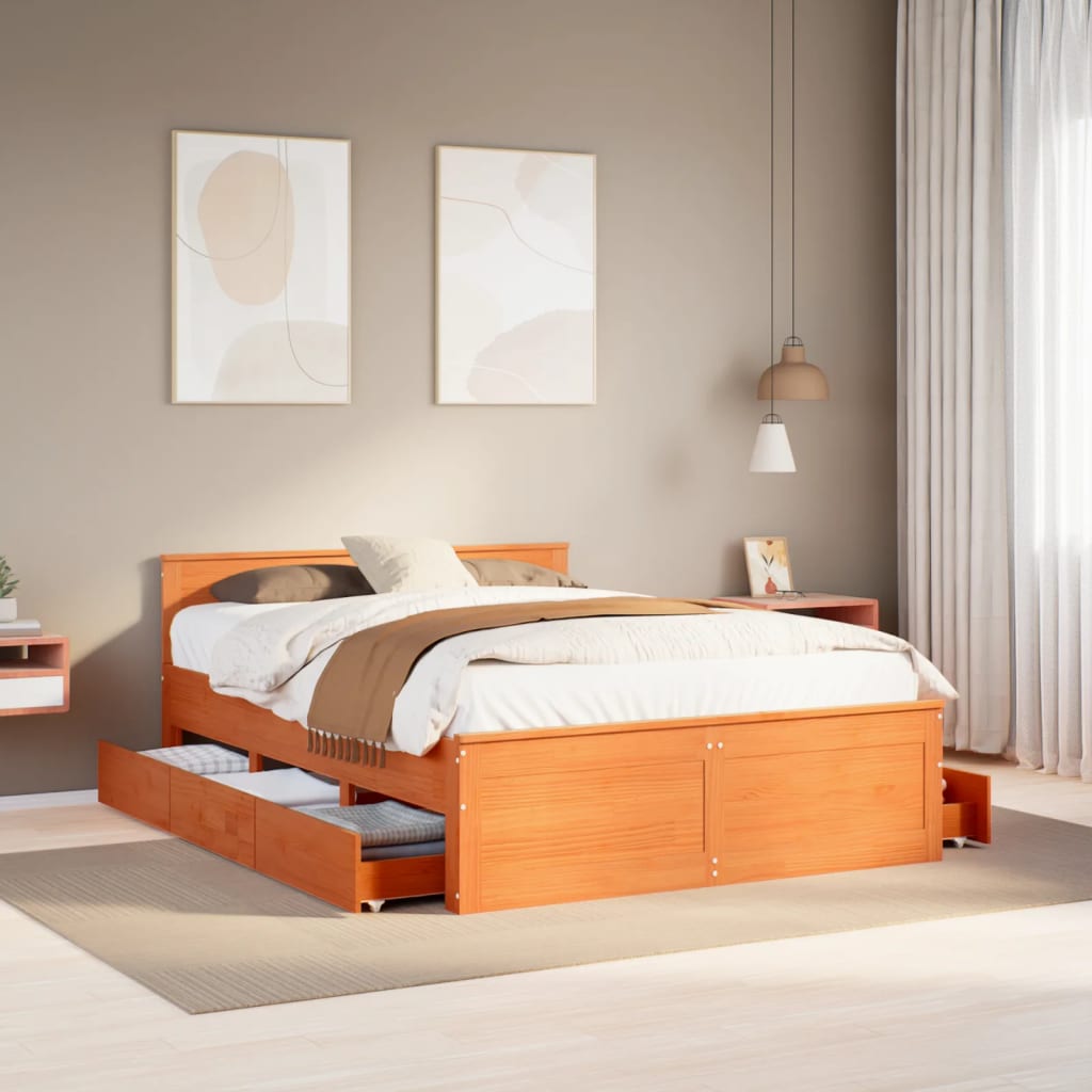 Bedframe zonder matras met hoofdbord hout wasbruin 160x200 cm Bedden & bedframes | Creëer jouw Trendy Thuis | Gratis bezorgd & Retour | Trendy.nl