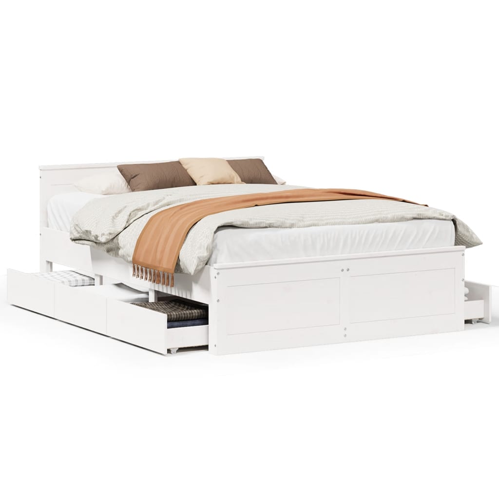 Bedframe zonder matras met hoofdbord grenenhout wit 150x200 cm Bedden & bedframes | Creëer jouw Trendy Thuis | Gratis bezorgd & Retour | Trendy.nl