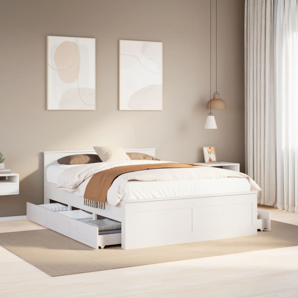 Bedframe zonder matras met hoofdbord grenenhout wit 150x200 cm Bedden & bedframes | Creëer jouw Trendy Thuis | Gratis bezorgd & Retour | Trendy.nl