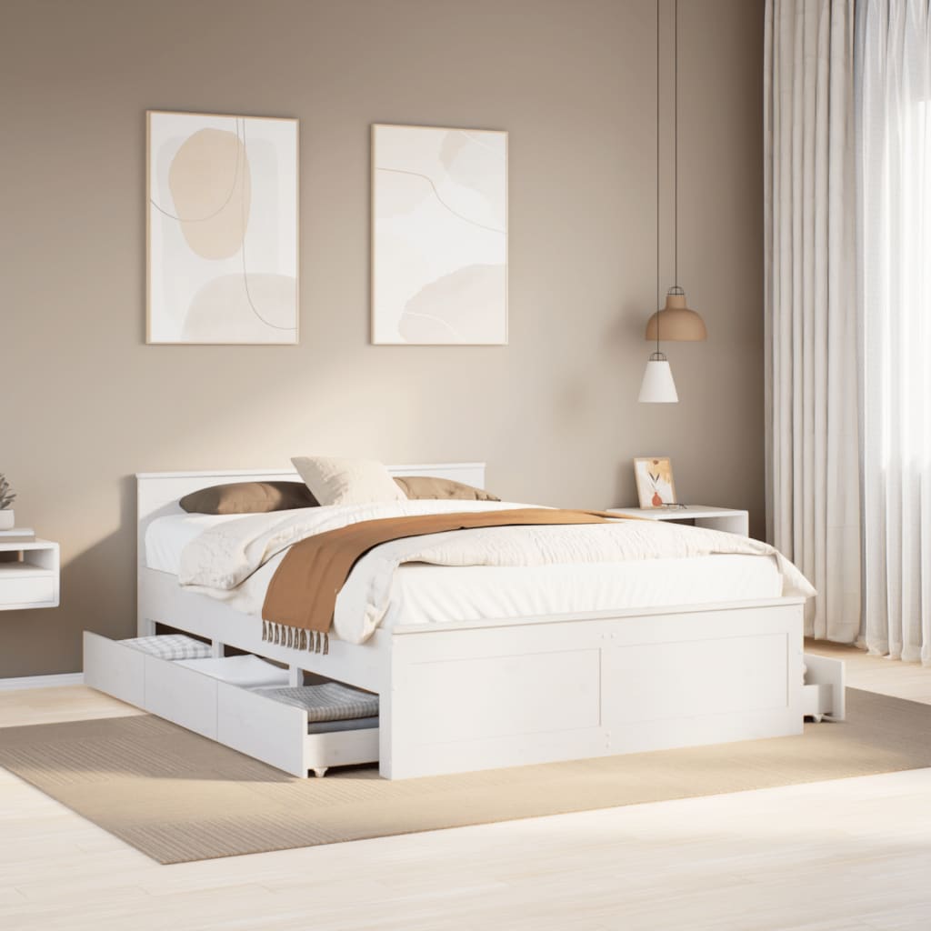 Bedframe zonder matras met hoofdbord grenenhout wit 140x200 cm Bedden & bedframes | Creëer jouw Trendy Thuis | Gratis bezorgd & Retour | Trendy.nl