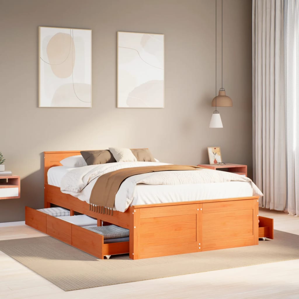 Bedframe zonder matras met hoofdbord hout wasbruin 120x200 cm Bedden & bedframes | Creëer jouw Trendy Thuis | Gratis bezorgd & Retour | Trendy.nl