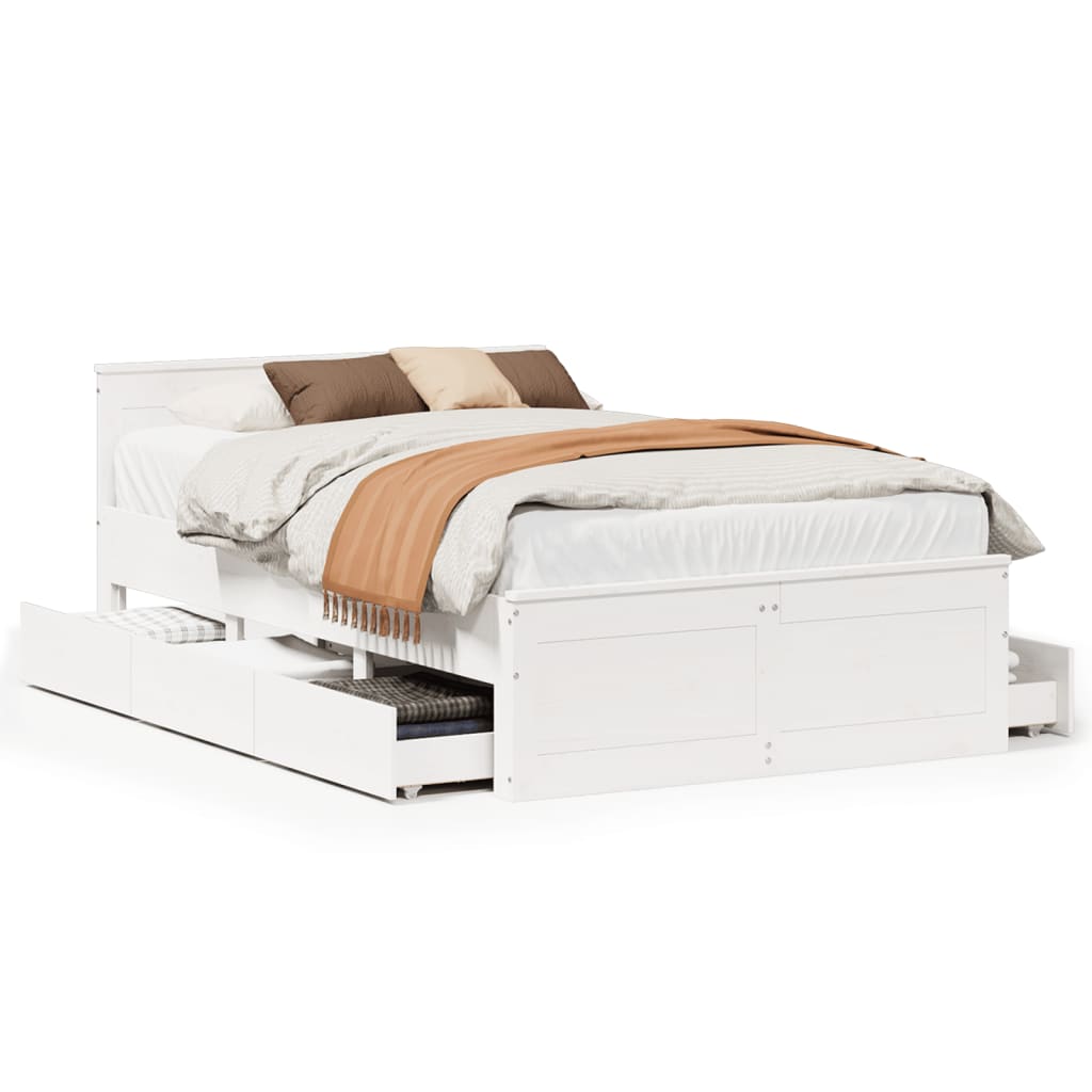 Bedframe zonder matras met hoofdbord grenenhout wit 135x190 cm Bedden & bedframes | Creëer jouw Trendy Thuis | Gratis bezorgd & Retour | Trendy.nl