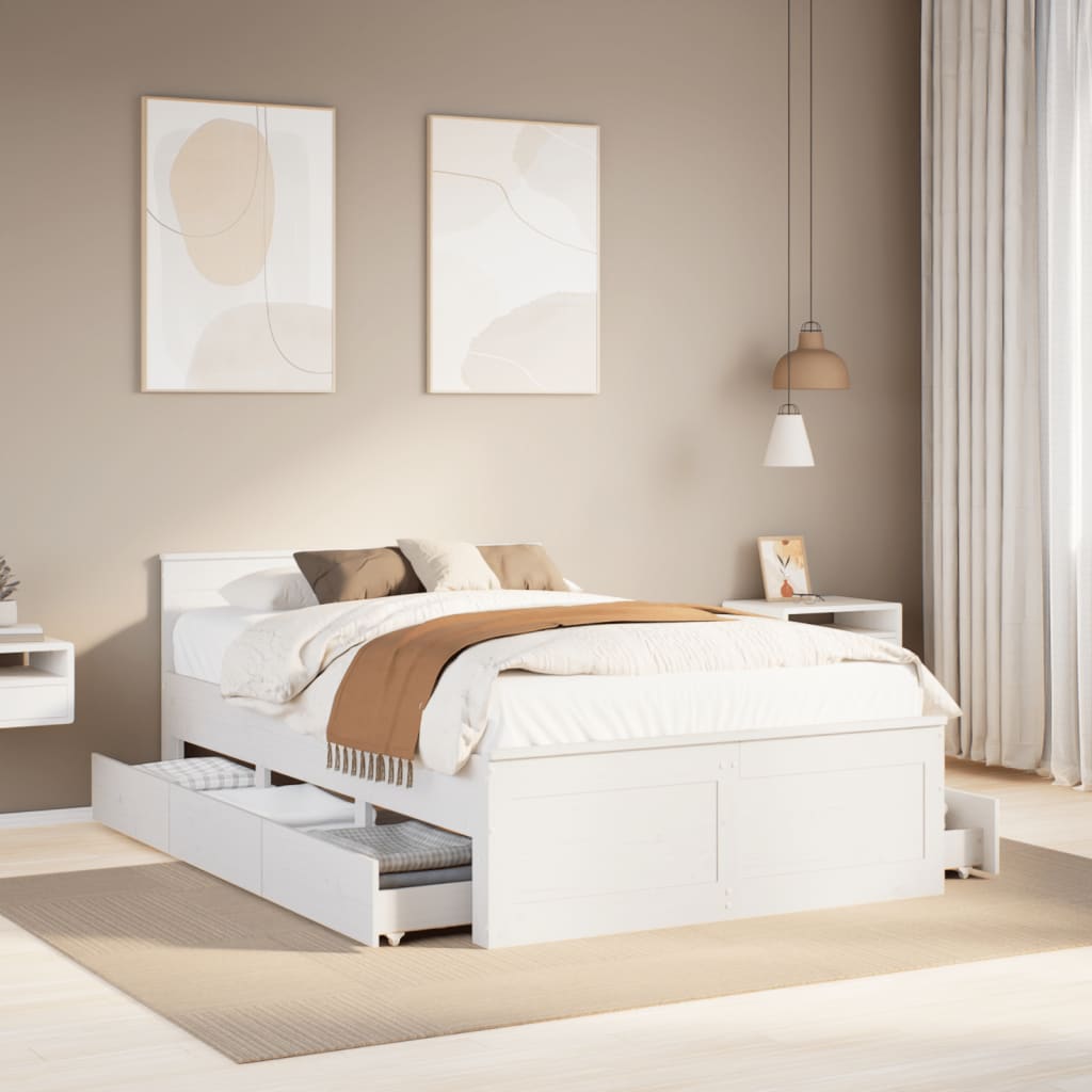 Bedframe zonder matras met hoofdbord grenenhout wit 135x190 cm Bedden & bedframes | Creëer jouw Trendy Thuis | Gratis bezorgd & Retour | Trendy.nl