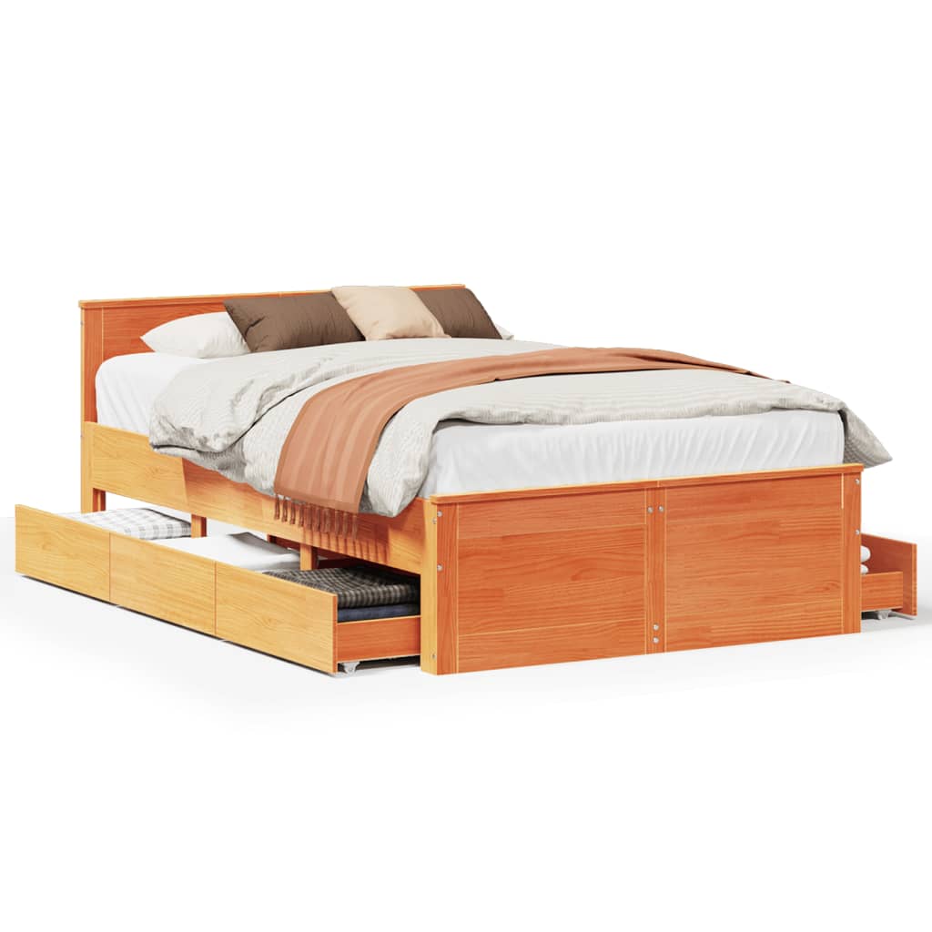 Bedframe zonder matras met hoofdbord hout wasbruin 135x190 cm Bedden & bedframes | Creëer jouw Trendy Thuis | Gratis bezorgd & Retour | Trendy.nl