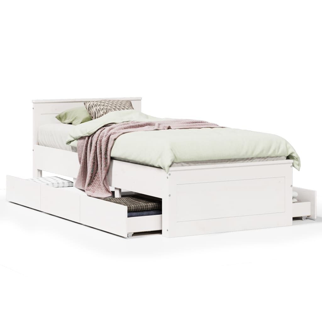 Bedframe met hoofdbord zonder matras grenenhout wit 90x190 cm Bedden & bedframes | Creëer jouw Trendy Thuis | Gratis bezorgd & Retour | Trendy.nl